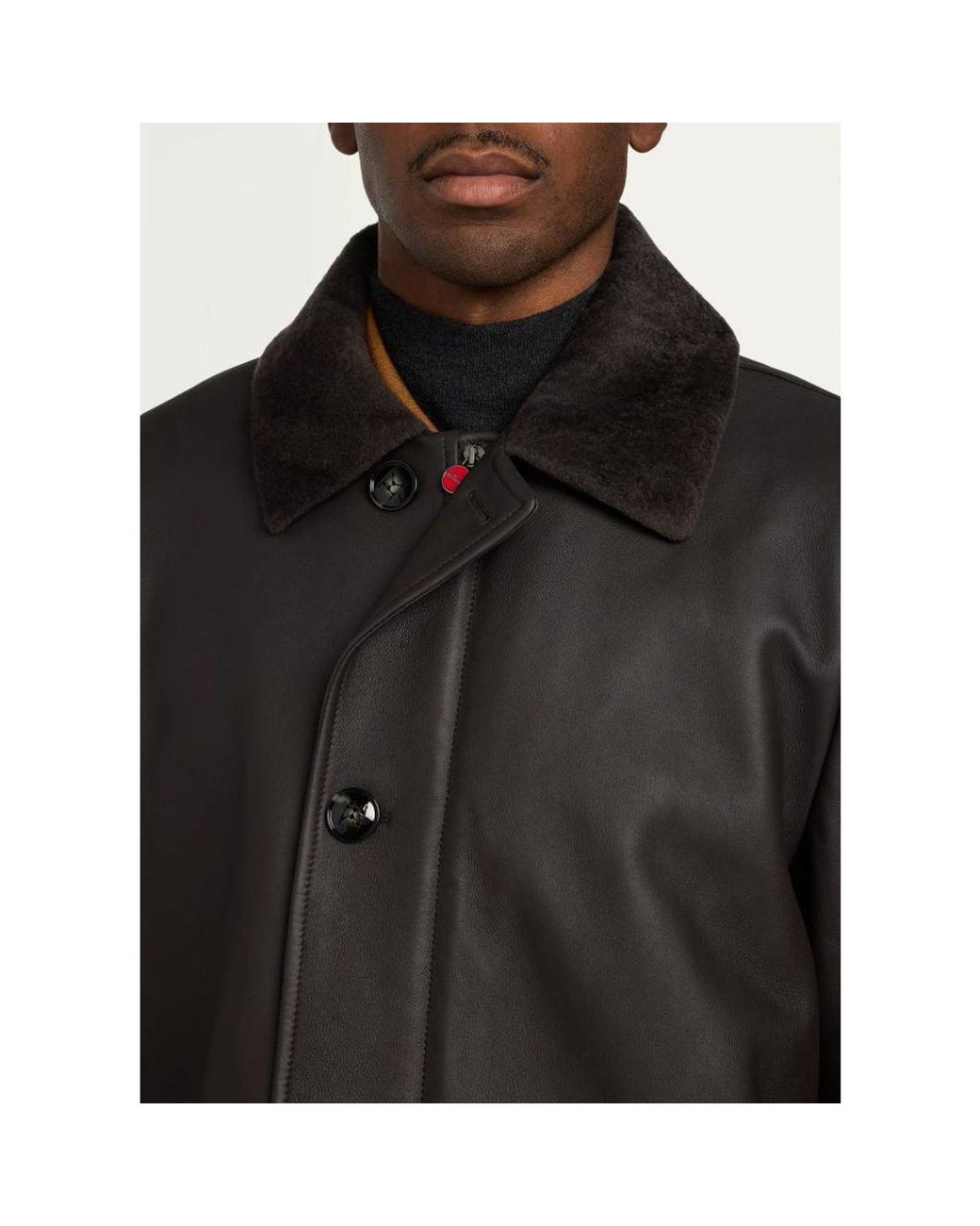 Kiton Black Shearling Mid-Length Car Coat for men