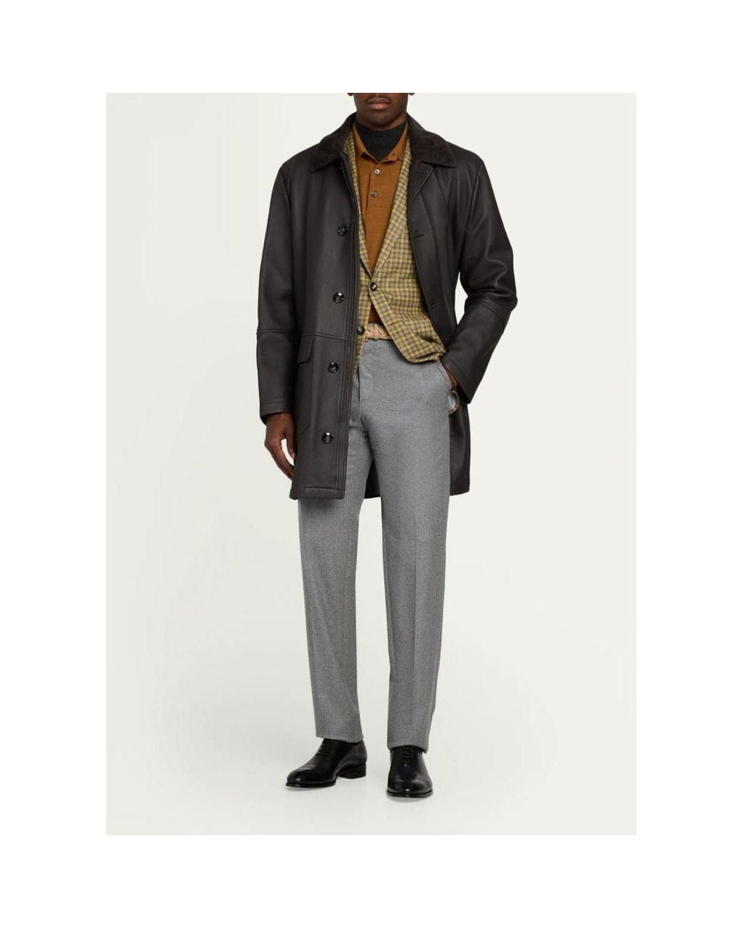 Kiton Black Shearling Mid-Length Car Coat for men