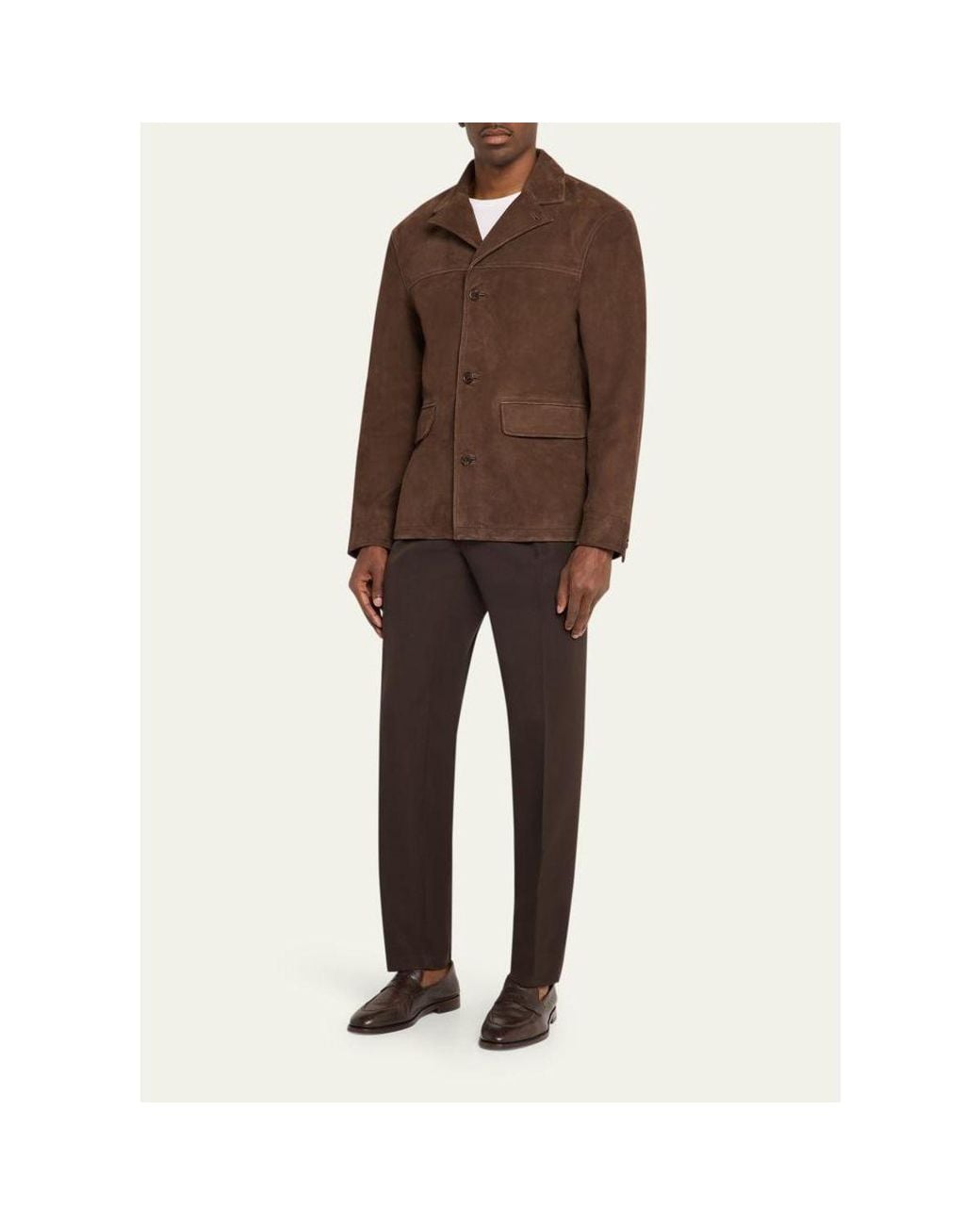 Officine Generale Brown Suede Button-Front Jacket for men