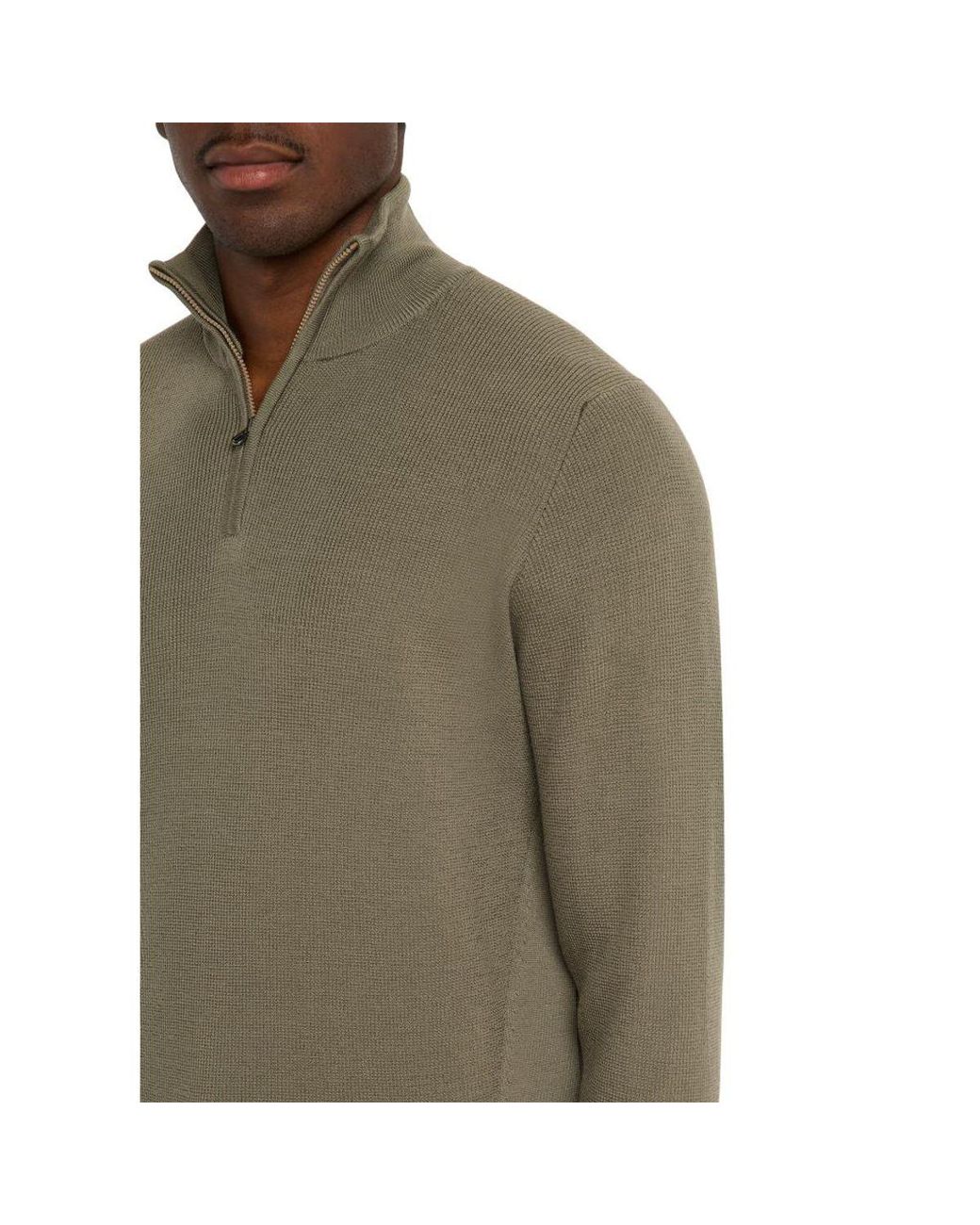Sease Green Waffle Knit Half-Zip Pullover for men