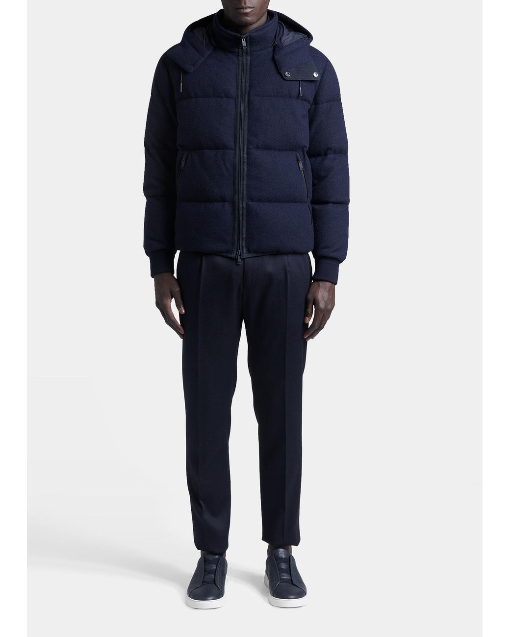 Zegna Water-repellent Cashmere Hooded Puffer Jacket in Blue for Men | Lyst