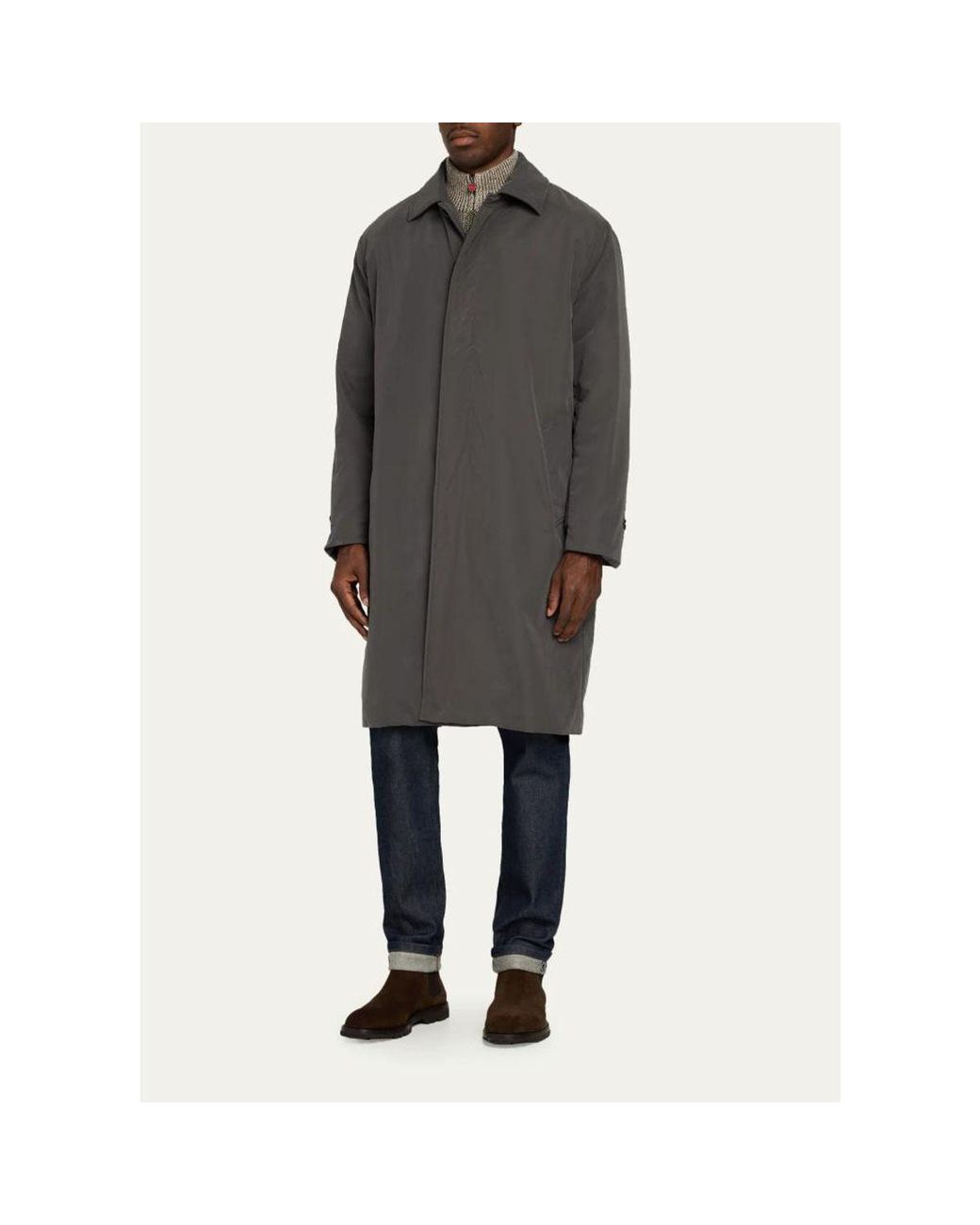 Kiton Gray Concealed-Placket Raincoat for men