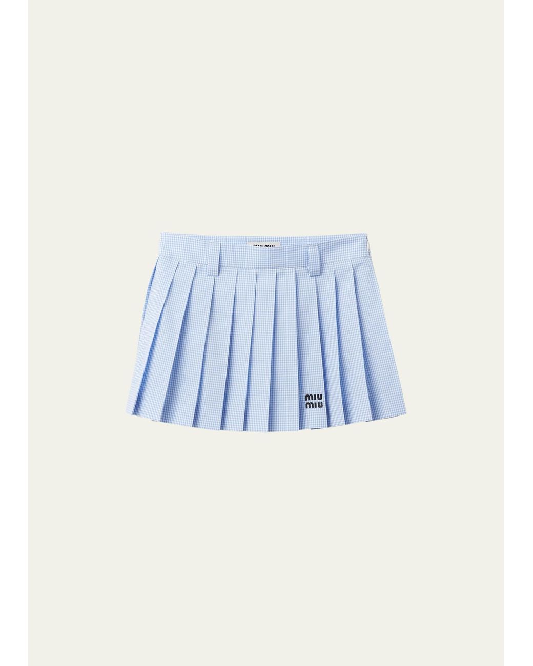 Miu Miu Gingham Check Pleated Mini Skirt in Blue Lyst