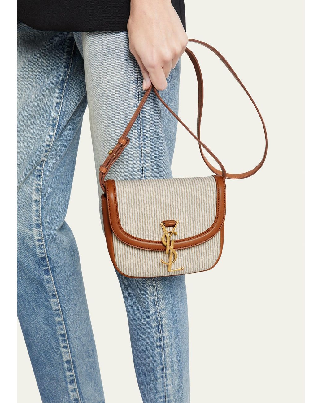 Saint Laurent Kaia Small Ysl Striped Vegan Leather Shoulder Bag in