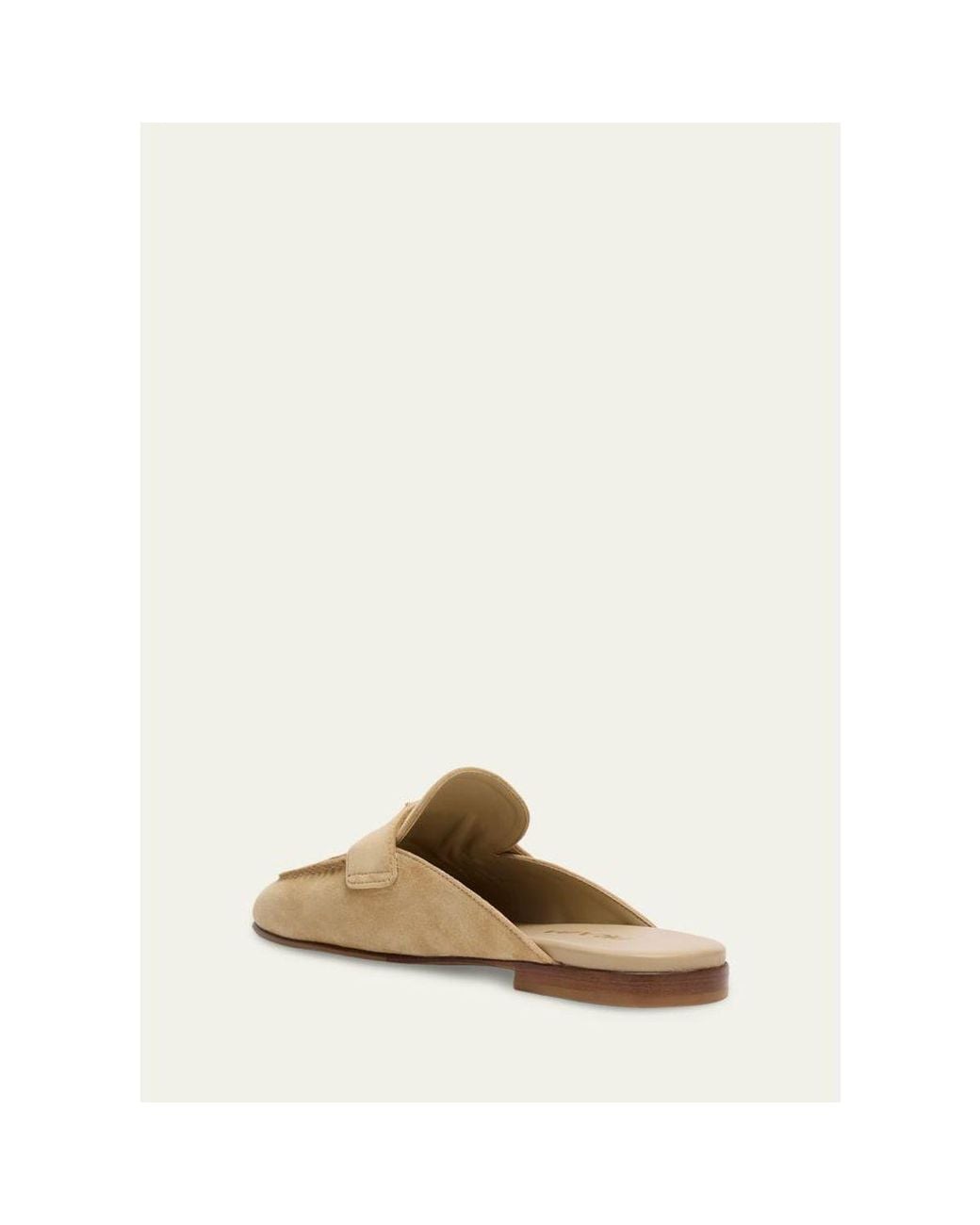 Prada Natural Triangle Logo Suede Loafer Mules