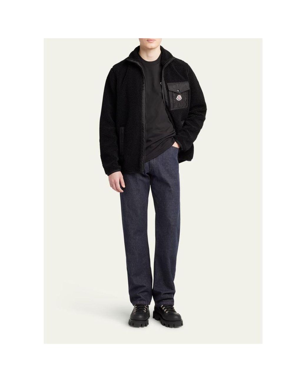 Moncler Black Teddy Boucle Full-Zip Jacket for men