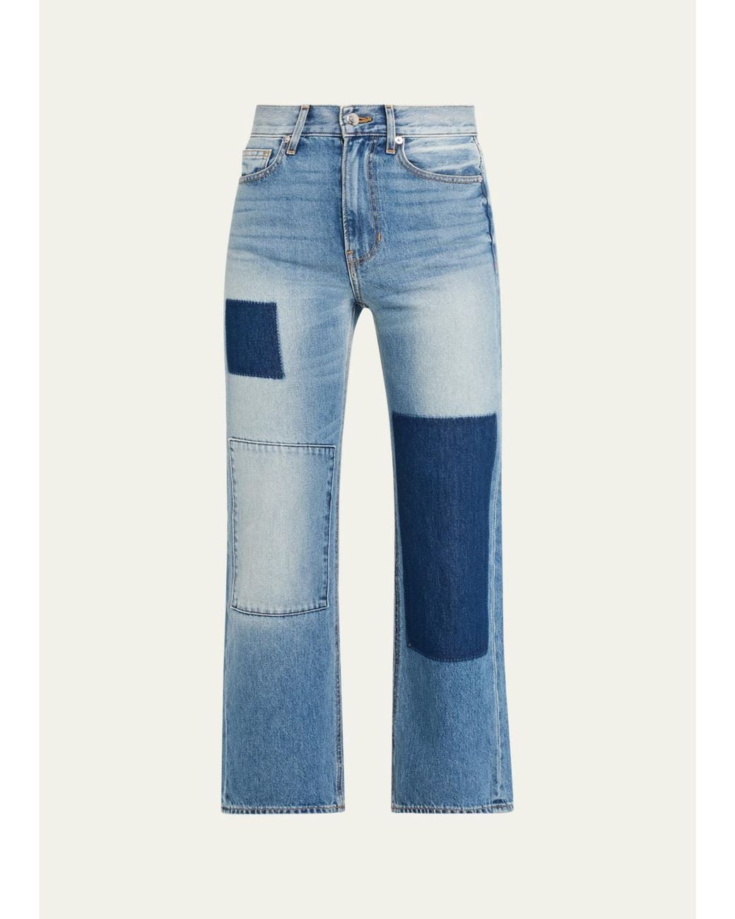 Veronica Beard Blue Dylan Patchwork High-Rise Ankle Jeans