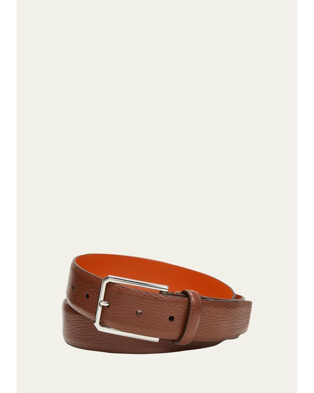 Santoni Brown Grained Leather Belt for men