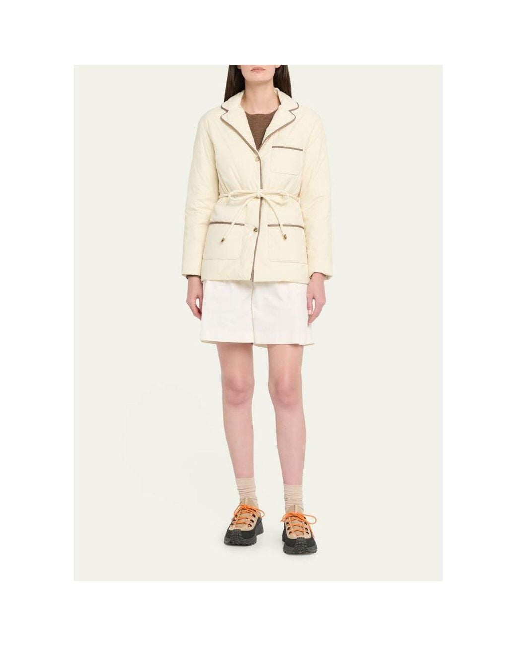 Moncler Natural Tieche Belted Mid-Length Down Jacket