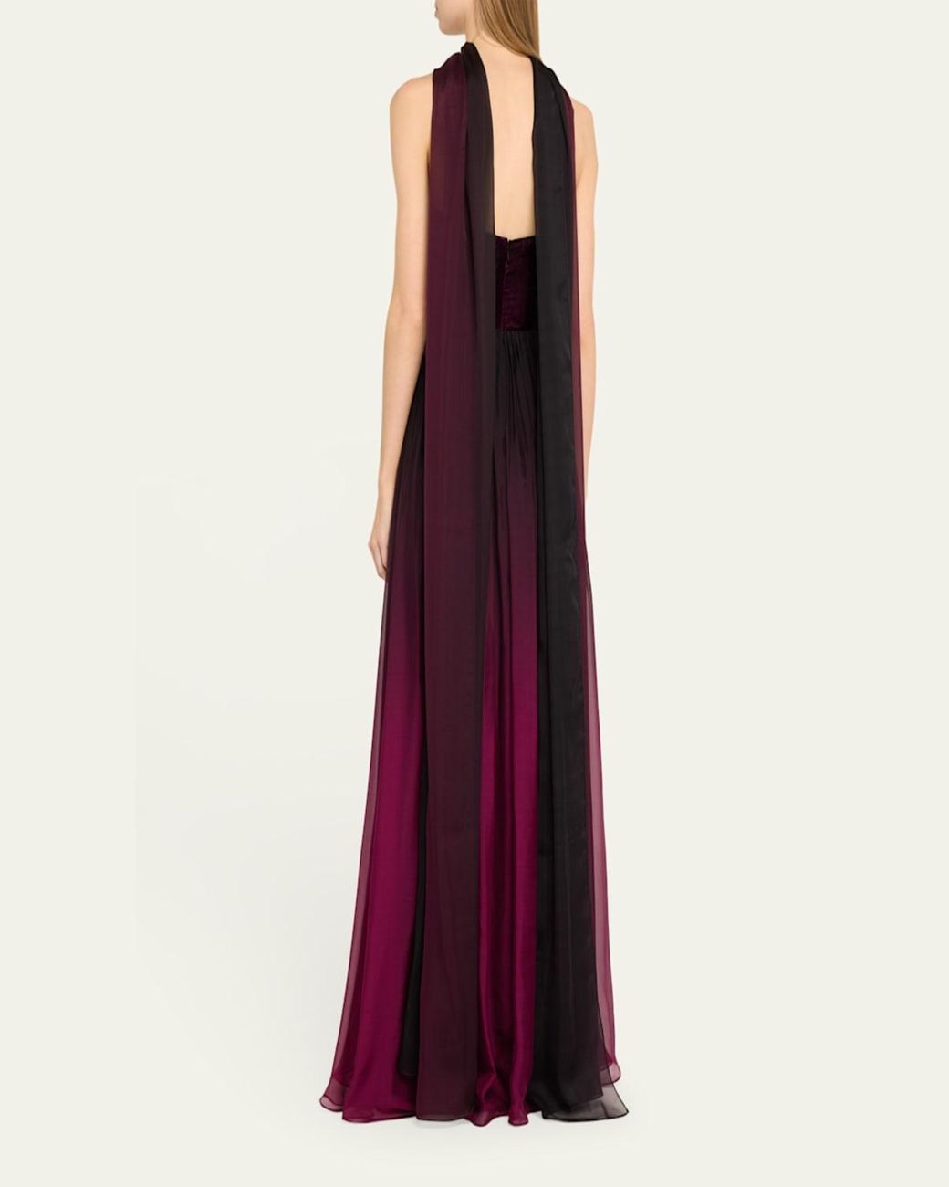 Elie Saab Long Velvet Ombre Strapless Gown With Neck Scarf