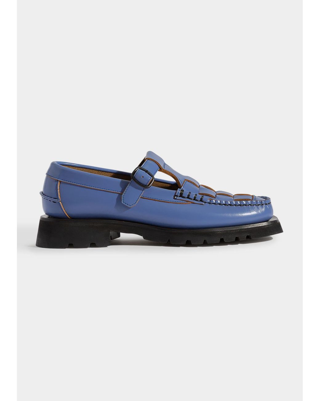 Hereu Soller Woven T-strap Calfskin Loafers in Blue | Lyst