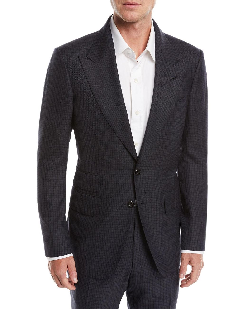 Tom Ford Wool Shelton Peak-lapel Check Two-piece Suit in Navy (Blue ...