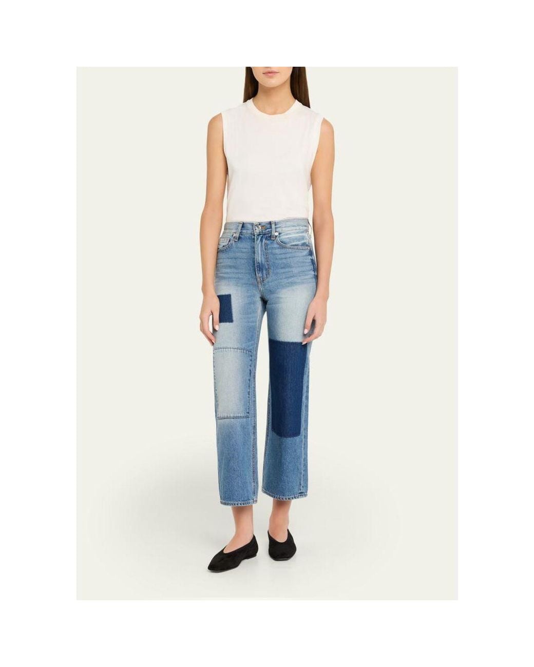 Veronica Beard Blue Dylan Patchwork High-Rise Ankle Jeans