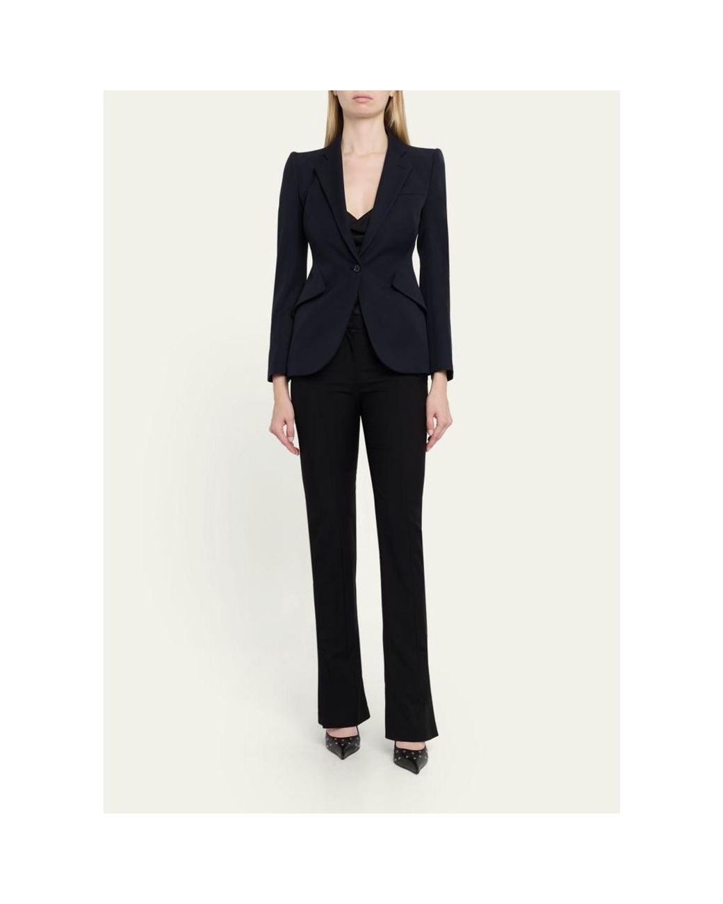 McQueen Blue Peaked Shoulder Crepe Single-Button Jacket