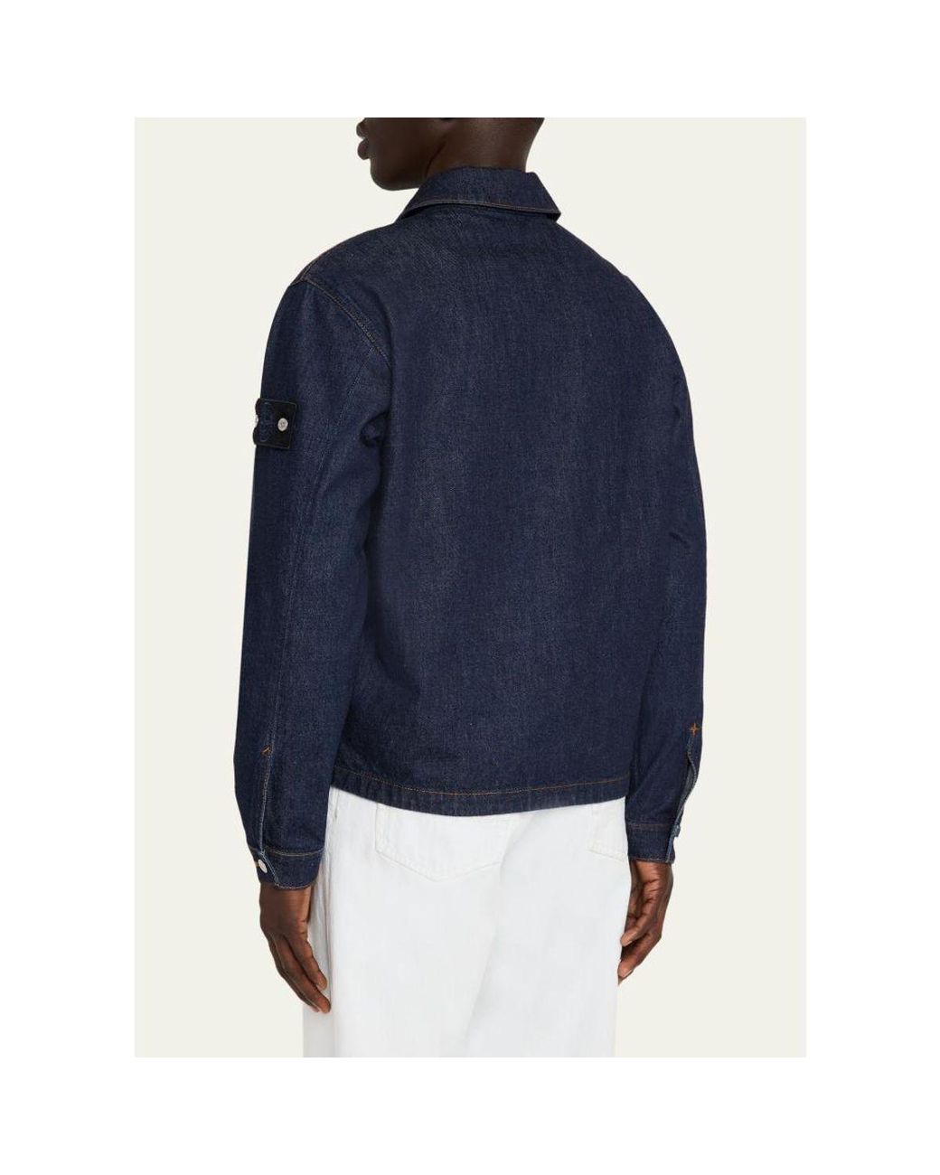 Stone Island Blue Denim Button-Front Biker Jacket for men