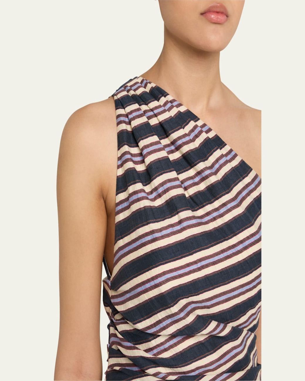 A.L.C. Lyn Stripe One-Shoulder Midi Dress in White | Lyst