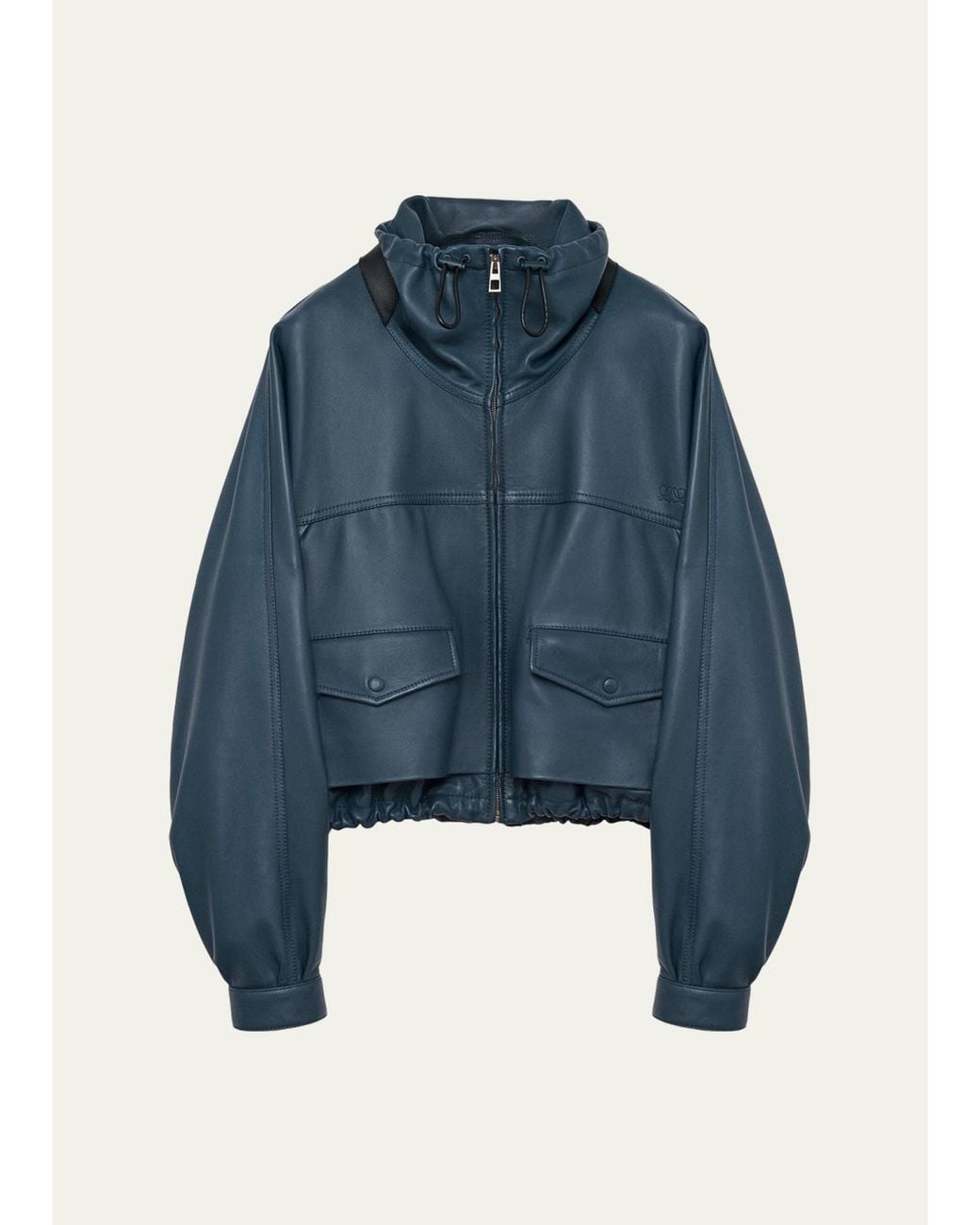 Loewe Blue Double Layered Leather Zip Jacket