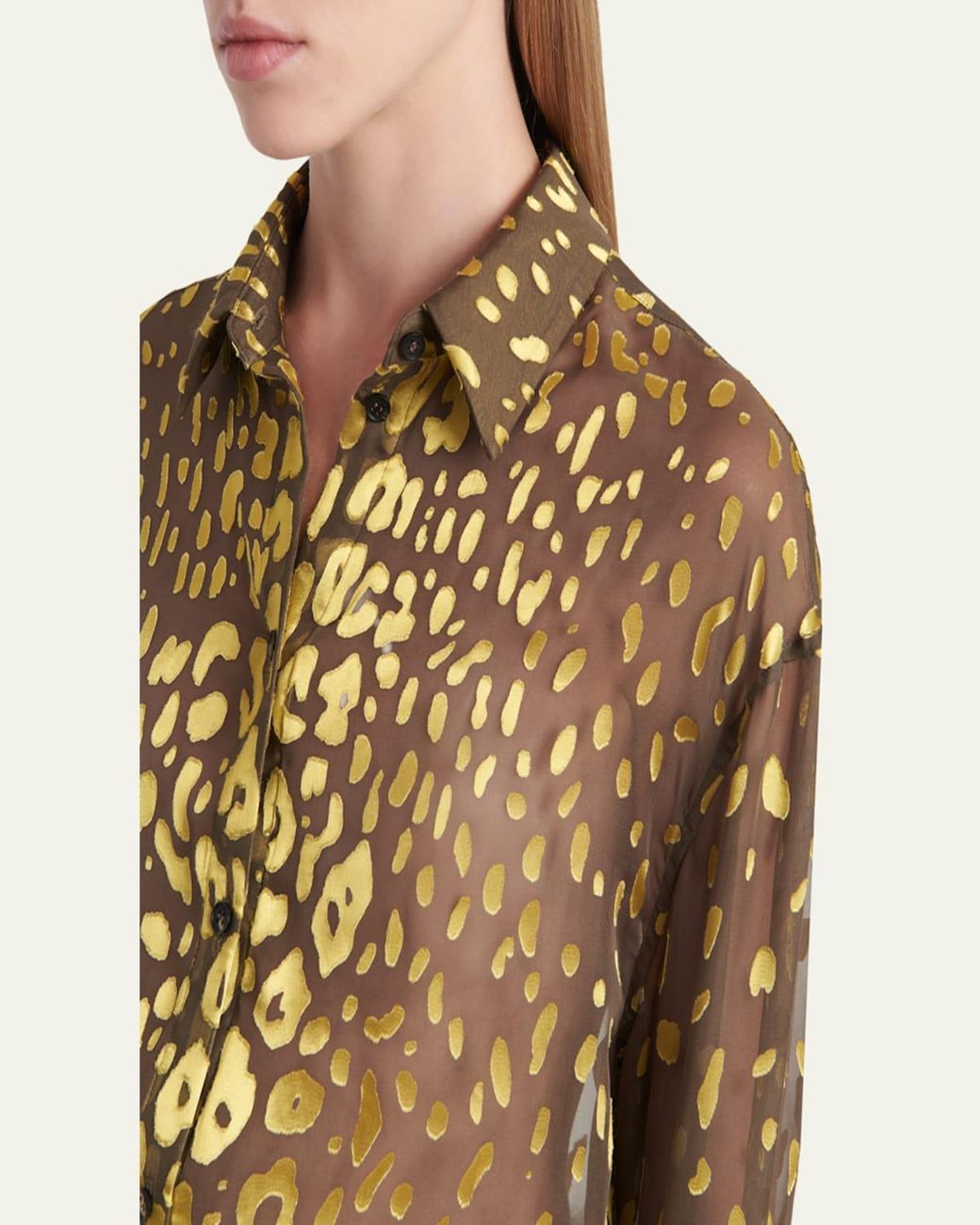 Ferragamo Natural Leopard Devore Button-Down Shirt