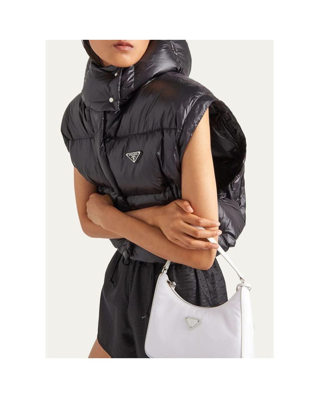 Prada Black Re-Nylon Transformable Hooded Down Jacket