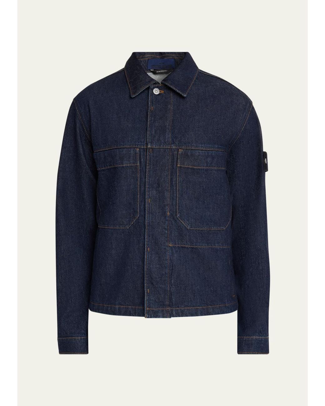 Stone Island Blue Denim Button-Front Biker Jacket for men
