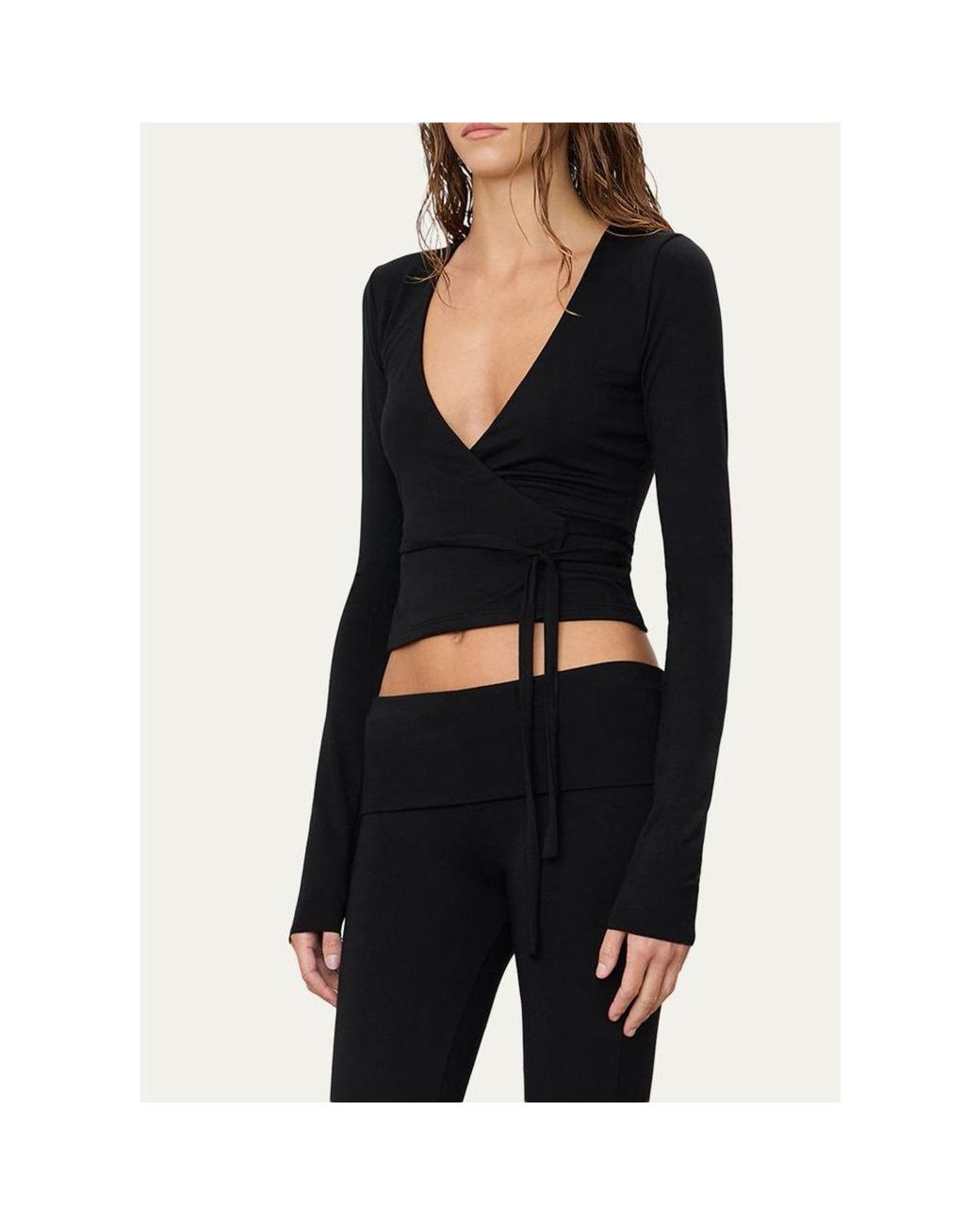ÉTERNE Brown Jersey Wrap Top