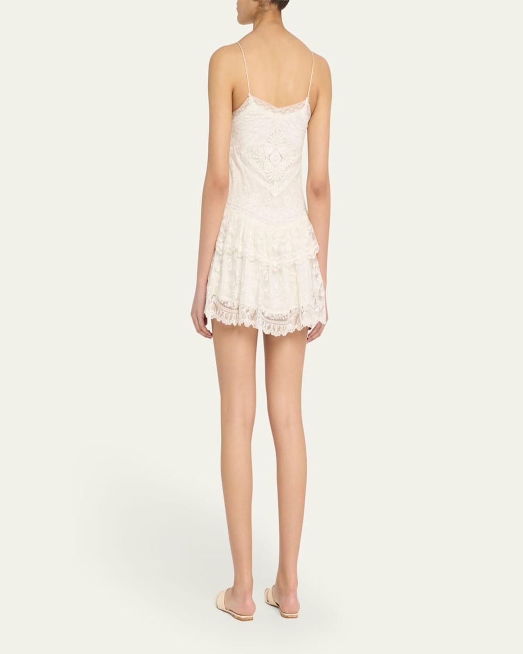 LoveShackFancy Beauval Drop-Waist Lace Mini Dress in Natural | Lyst