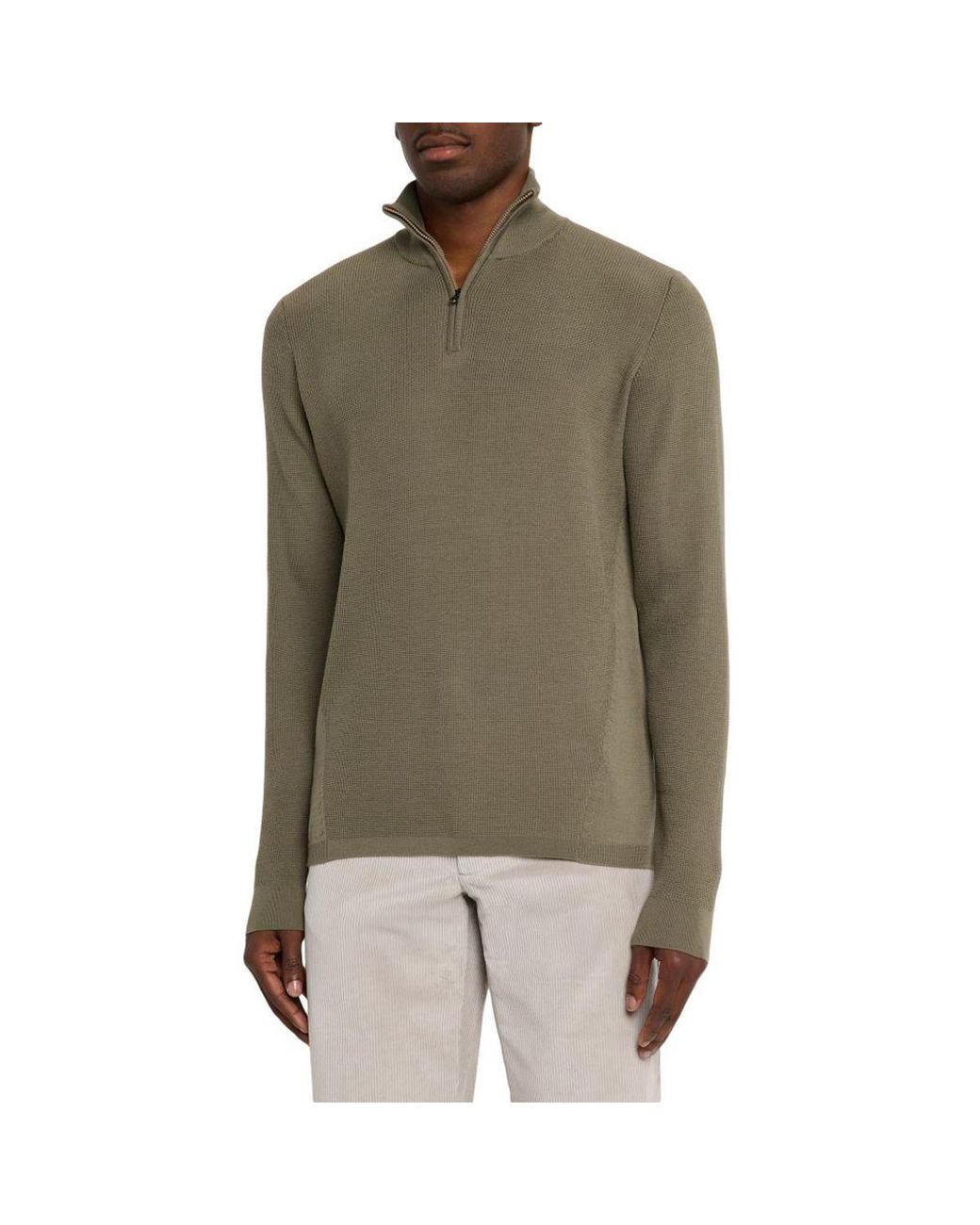 Sease Green Waffle Knit Half-Zip Pullover for men
