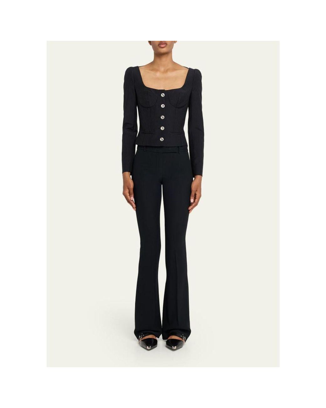 McQueen Blue Square-Neck Pinstripe Bustier Jacket