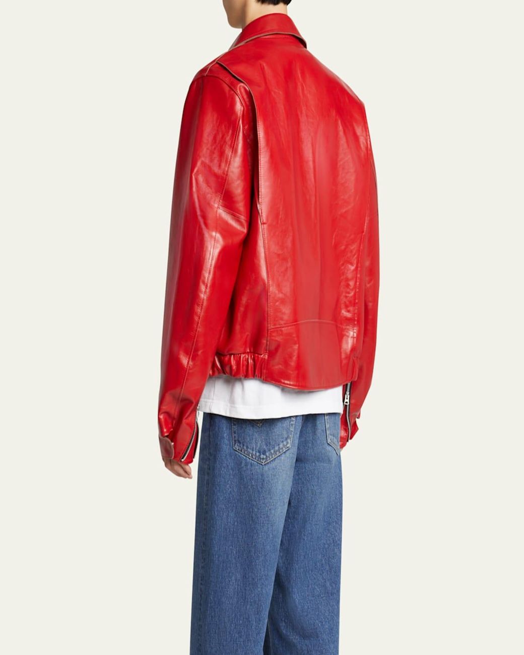 Sacai Shiny Leather Moto Jacket in Red for Men | Lyst