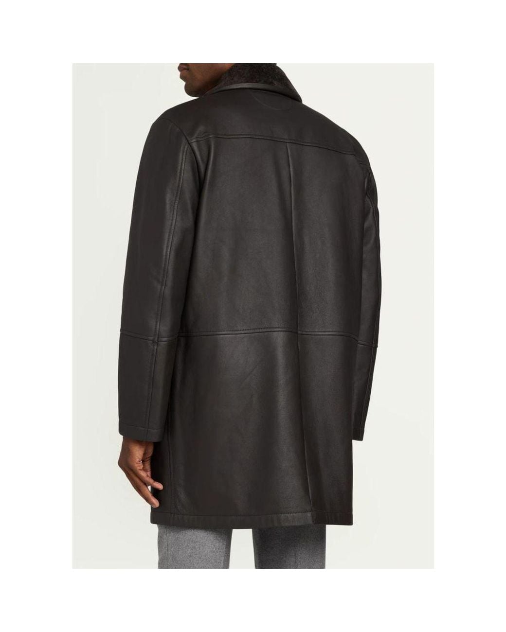 Kiton Black Shearling Mid-Length Car Coat for men