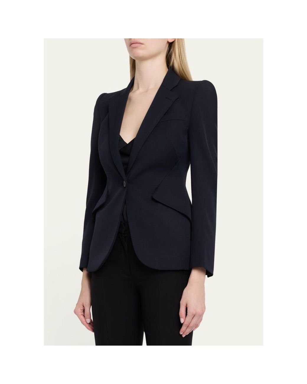 McQueen Blue Peaked Shoulder Crepe Single-Button Jacket