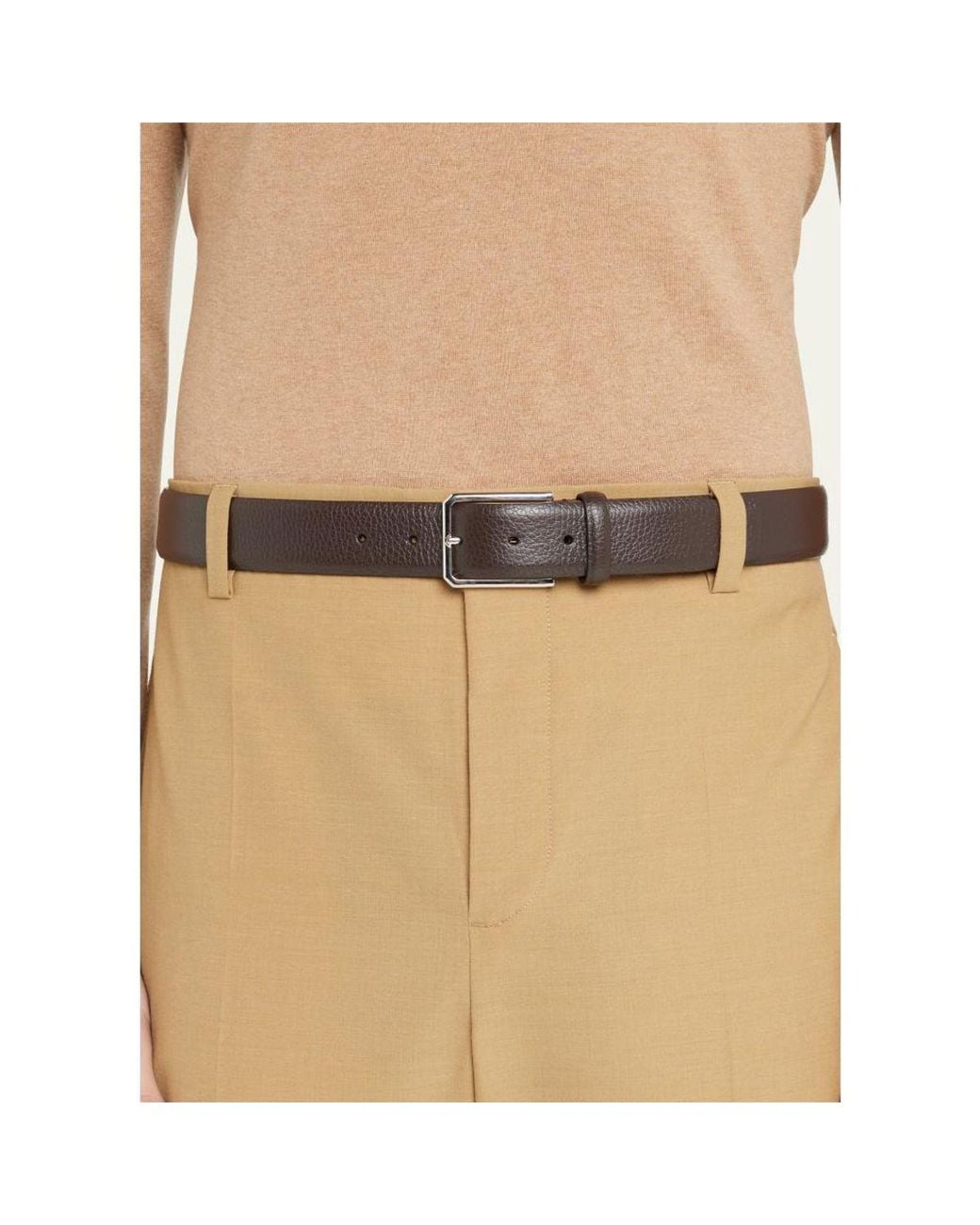 Santoni White Rectangle Buckle Grained Leather Belt for men