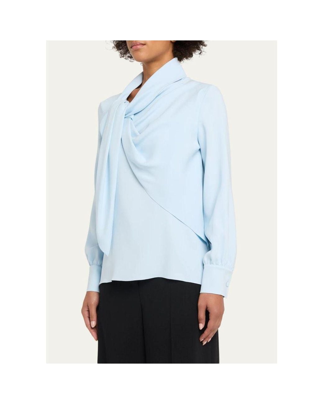 Oscar de la Renta Tieneck Georgette Blouse in Blue | Lyst