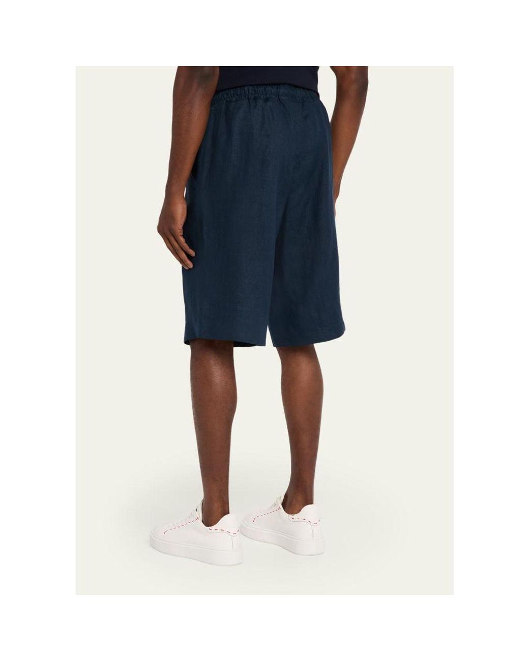 Kiton Blue Linen Drawstring Shorts for men