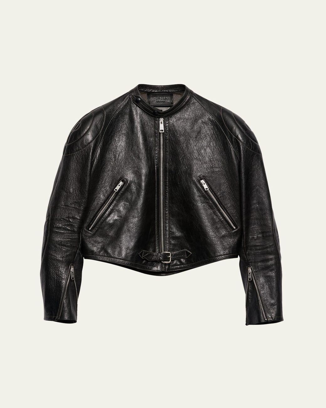 Prada Cropped Leather Jacket in Black | Lyst