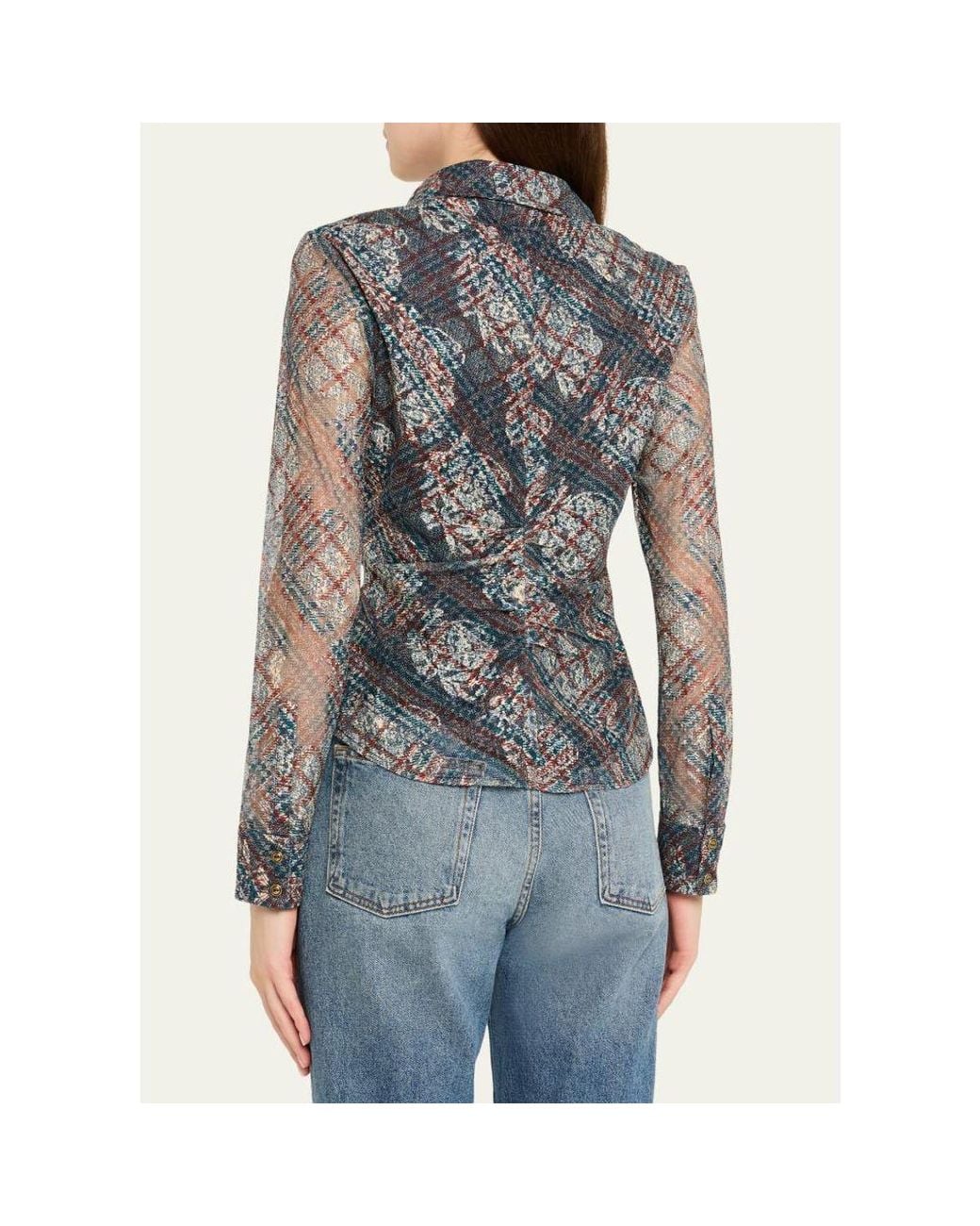 Ramy Brook Gray Plaid Hamilton Button-Front Blouse