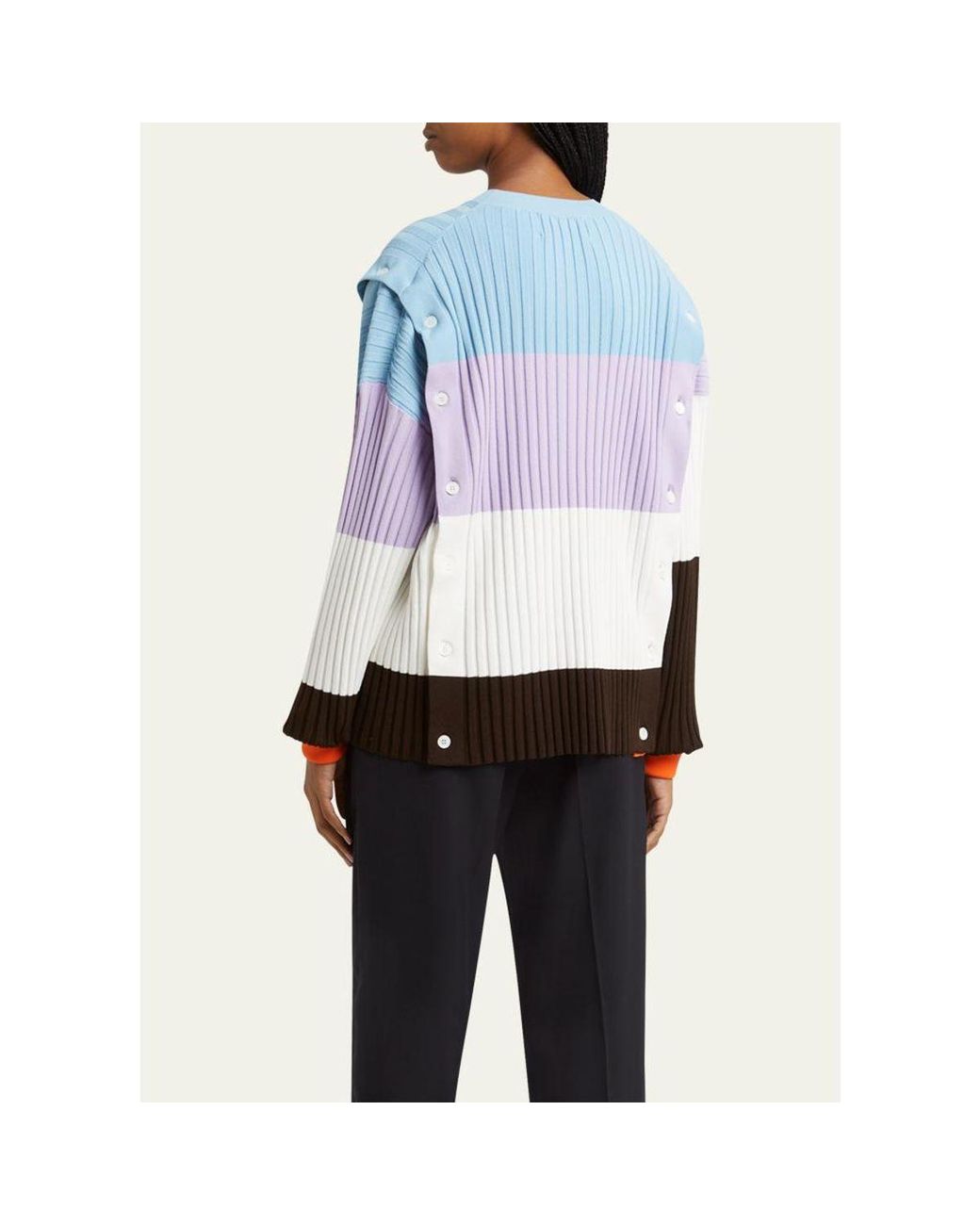 Setchu White Detachable Ribbed Button Sweater