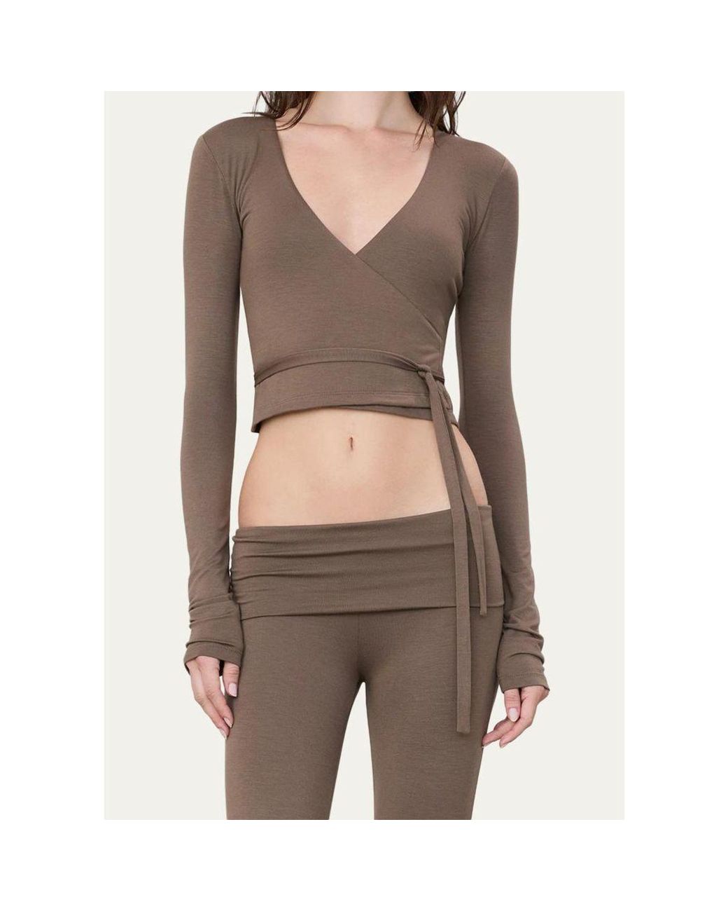 ÉTERNE Brown Jersey Wrap Top