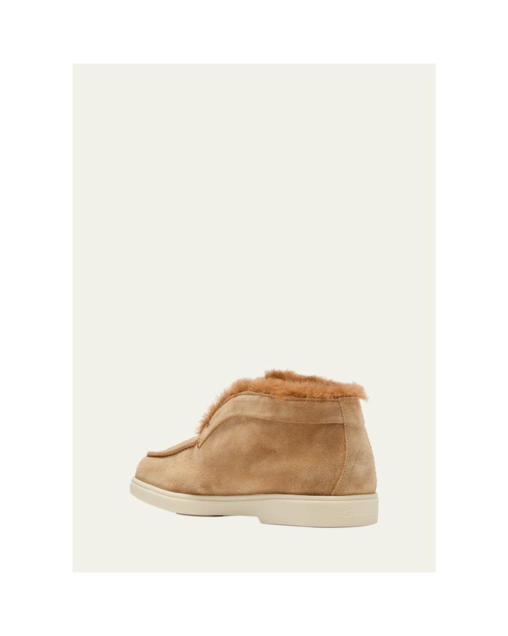 Santoni Natural Fortune Suede Shearling Ankle Booties