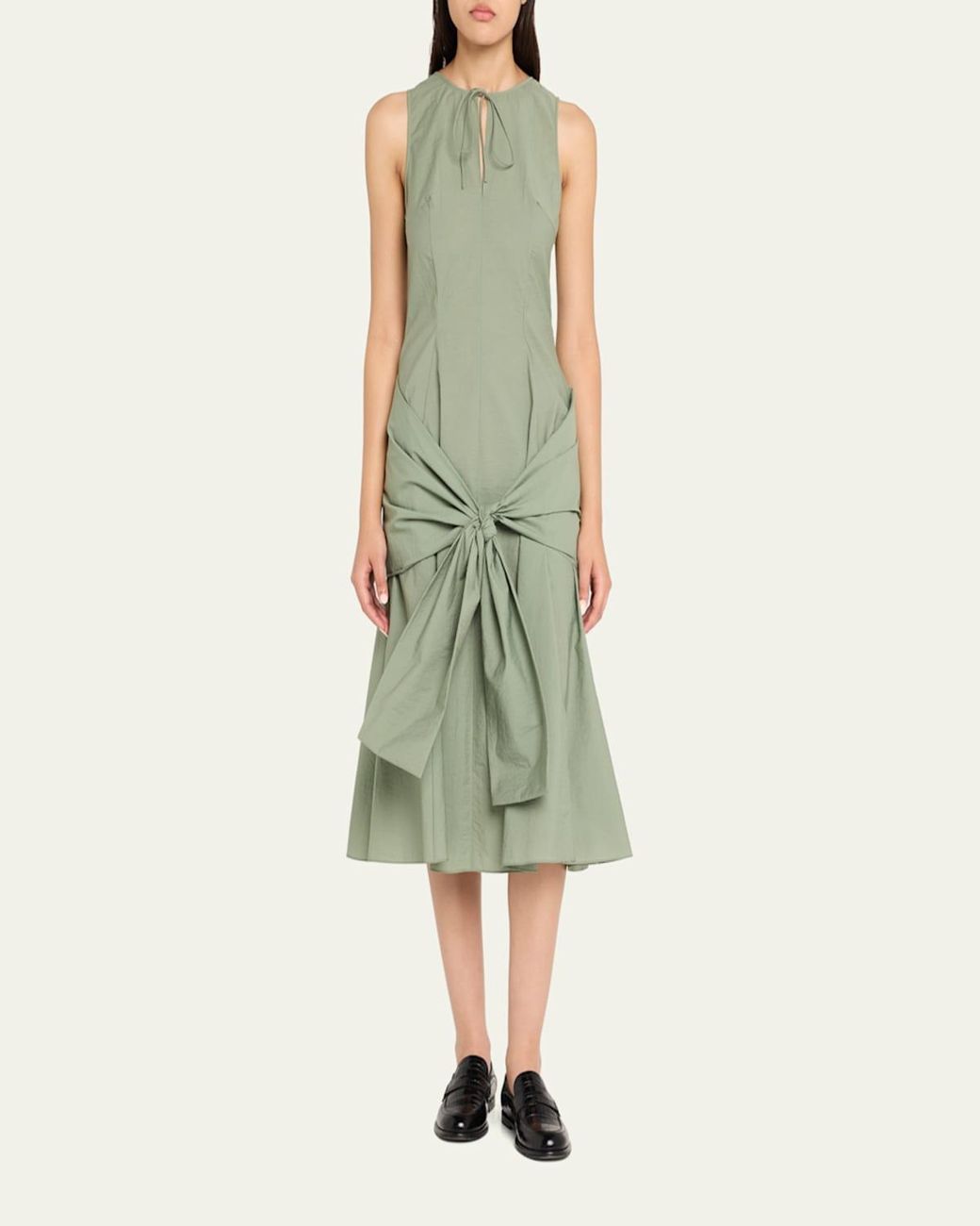 ワンピース Loewe draped midi dress Loewe Draped Tie-Waist Midi Dress in Green | Lyst