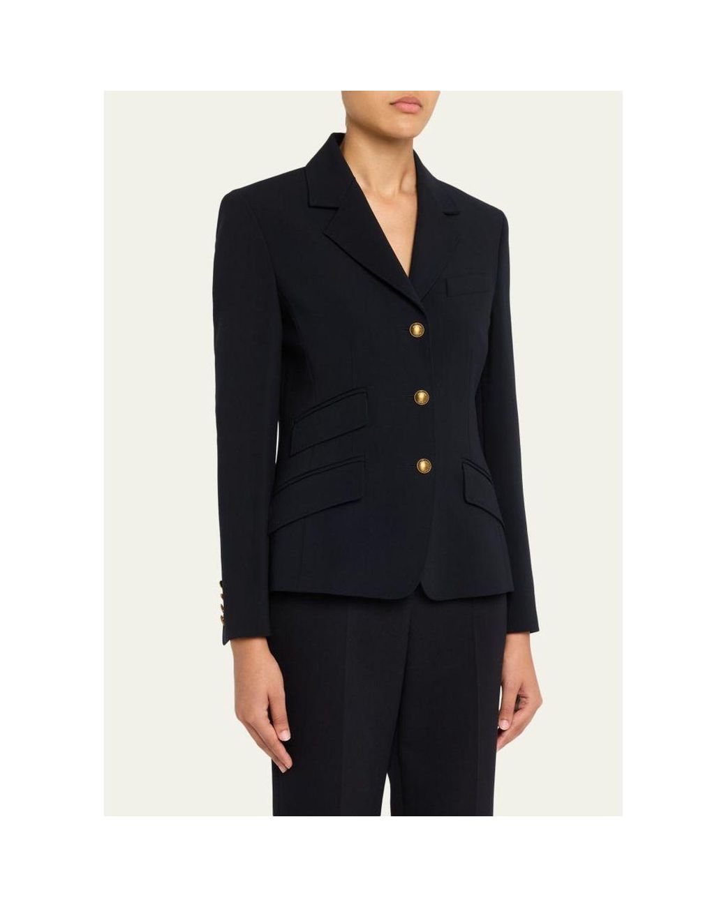 Max Mara Blue Single-Breasted Stretch Wool Jacket