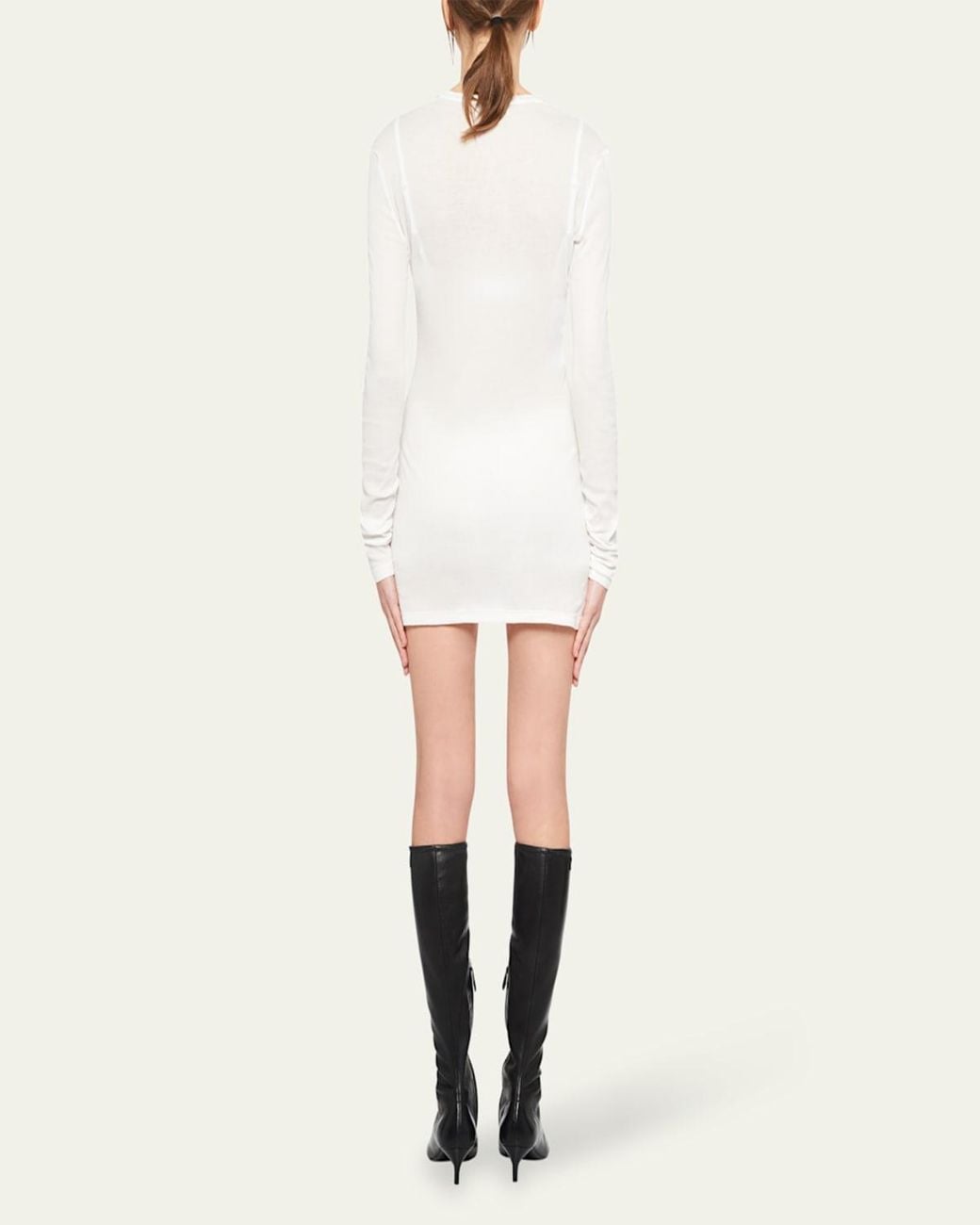 miu miu long sleeve mini dress Miu Miu Women L Bianco Rhinestone Long Sleeve Jersey Hotfix Mini Dress NWT