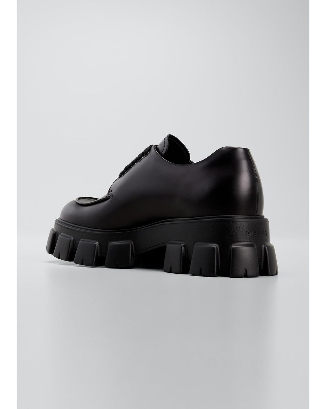 Prada Monolith Lug-sole Leather Derby Shoes in Black for Men | Lyst