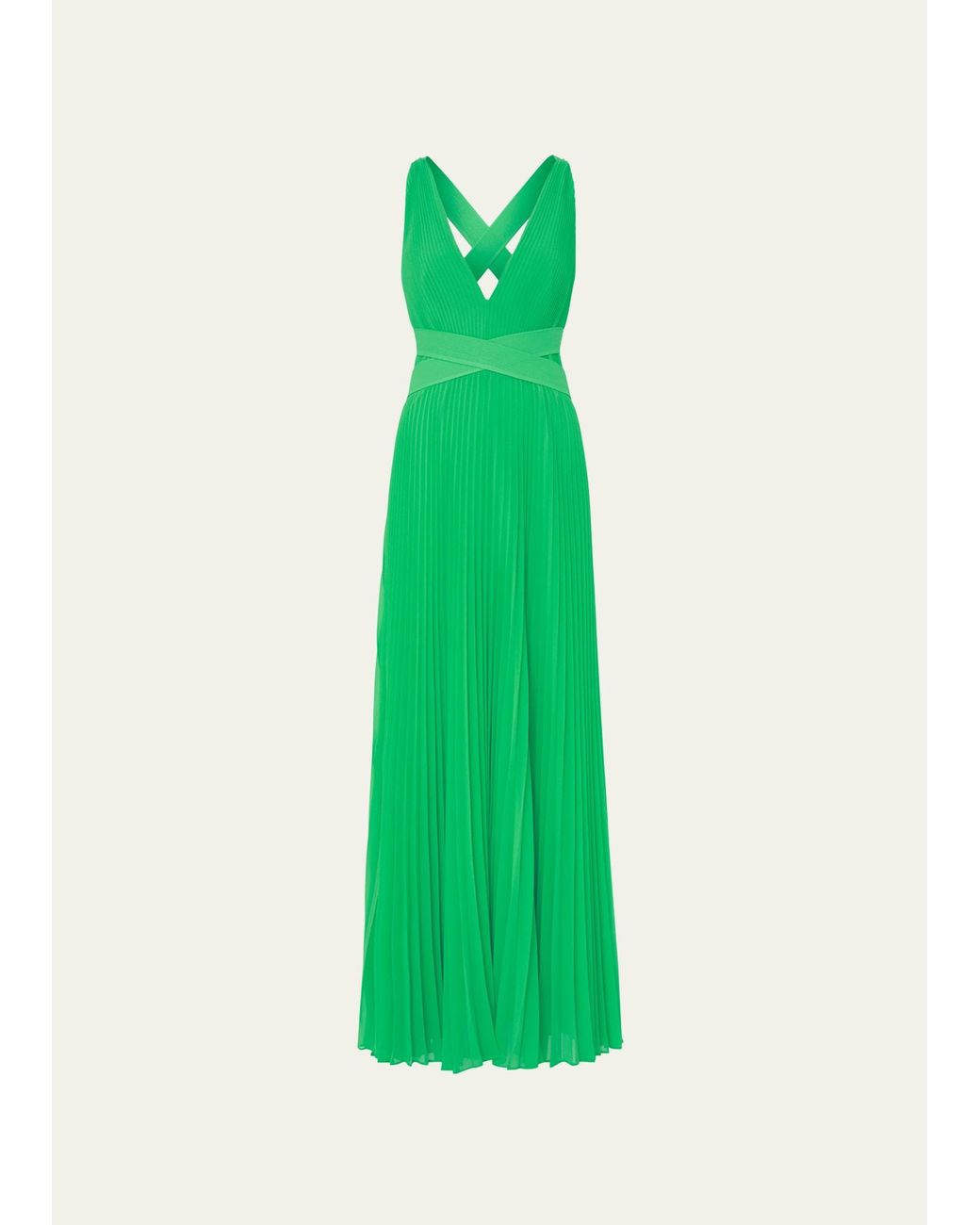 MILLY Oria Pleated Maxi Dress in Green | Lyst