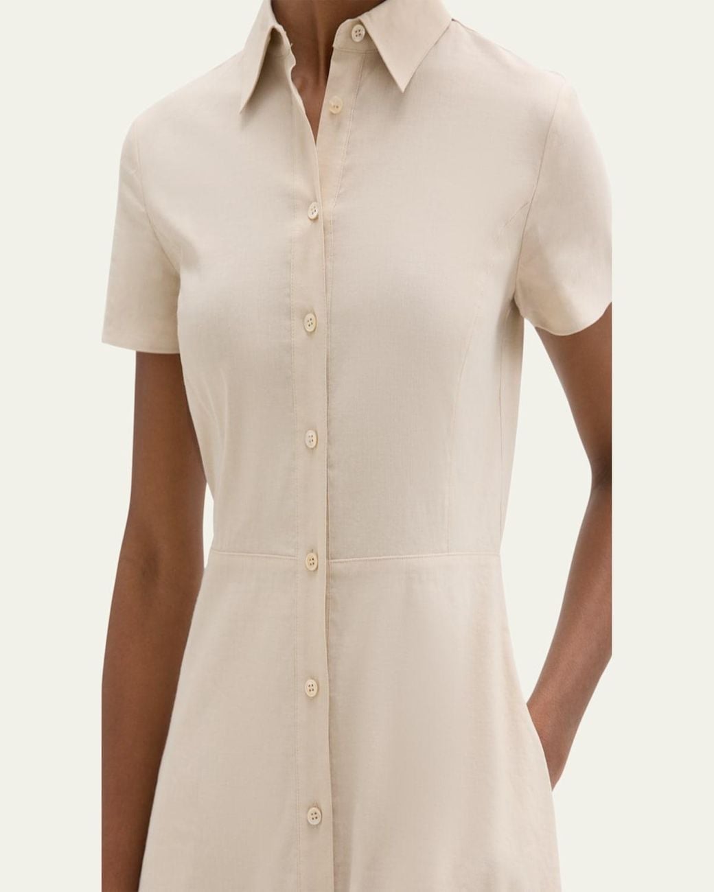 Theory Good Linen Short-Sleeve Button-Front Midi Shirt Dress in Natural |  Lyst