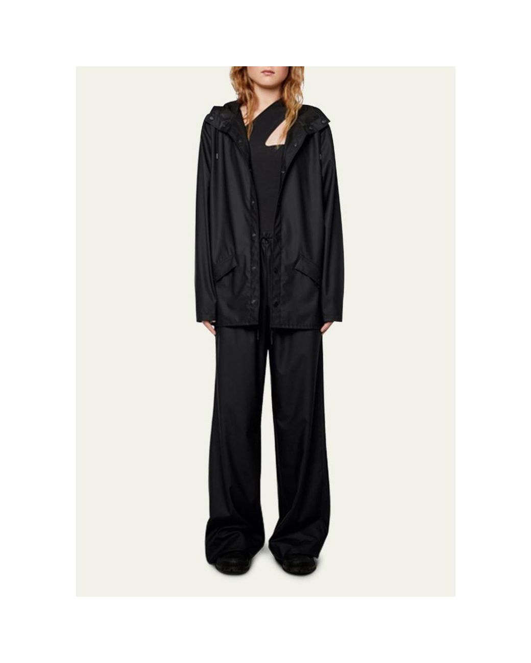 Rains Black Snap-Front Hooded Jacket