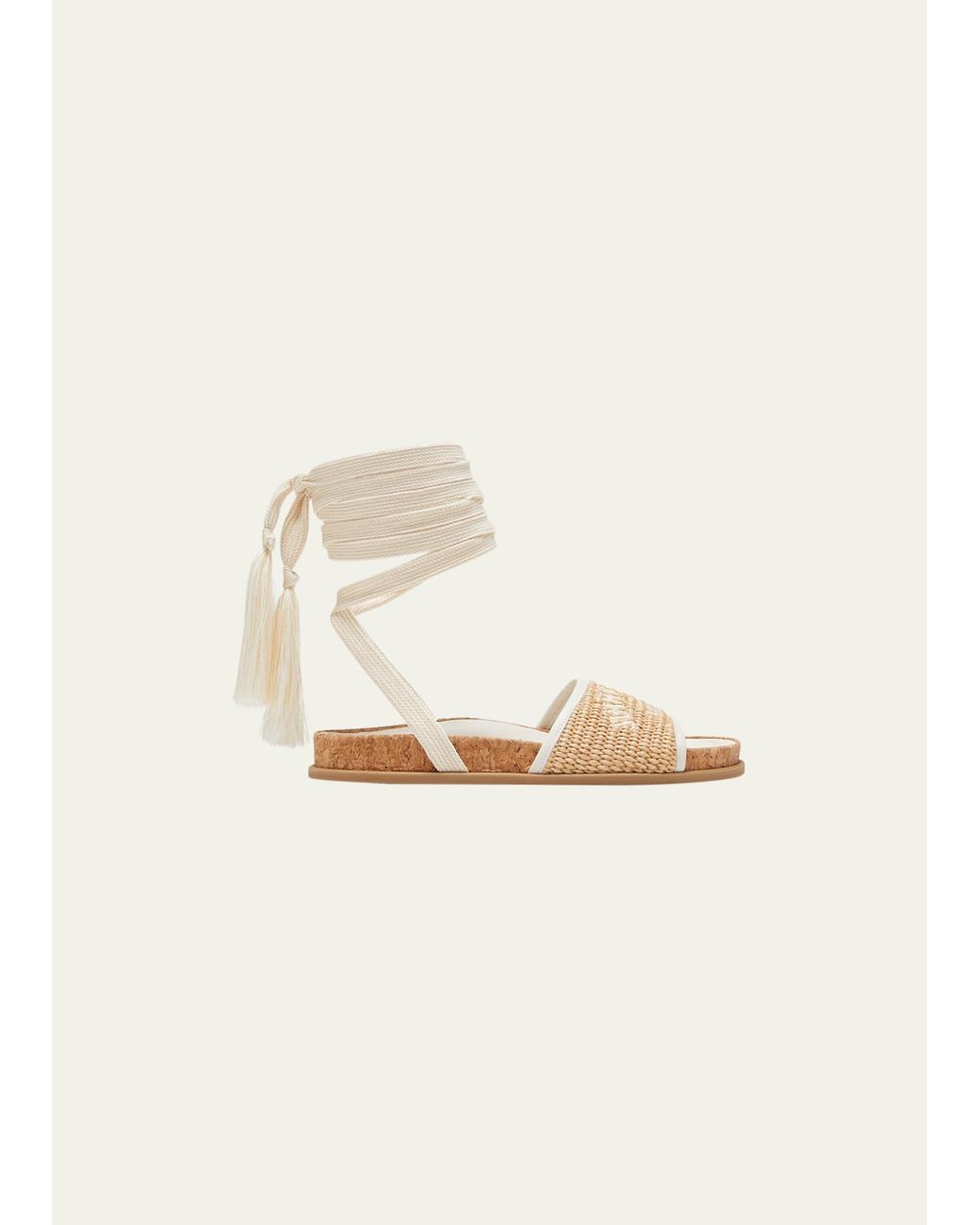 Jimmy Choo Gal Embroidered Raffia Ankle-wrap Sandals in Natural | Lyst