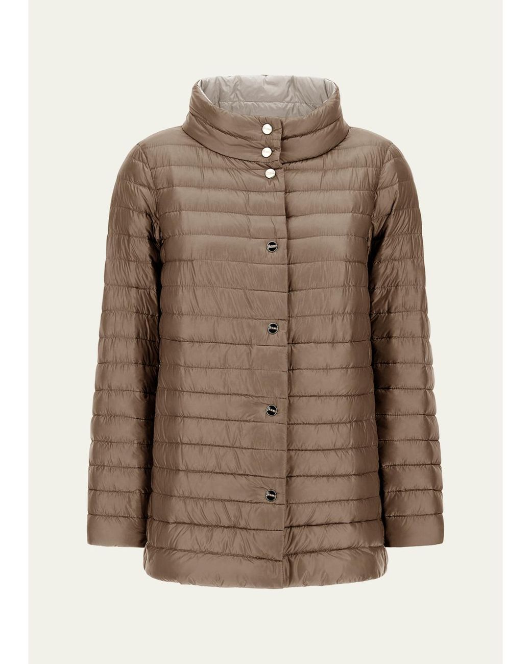 Herno Brown Reversible Ultra-Light Nylon A-Line Down Jacket