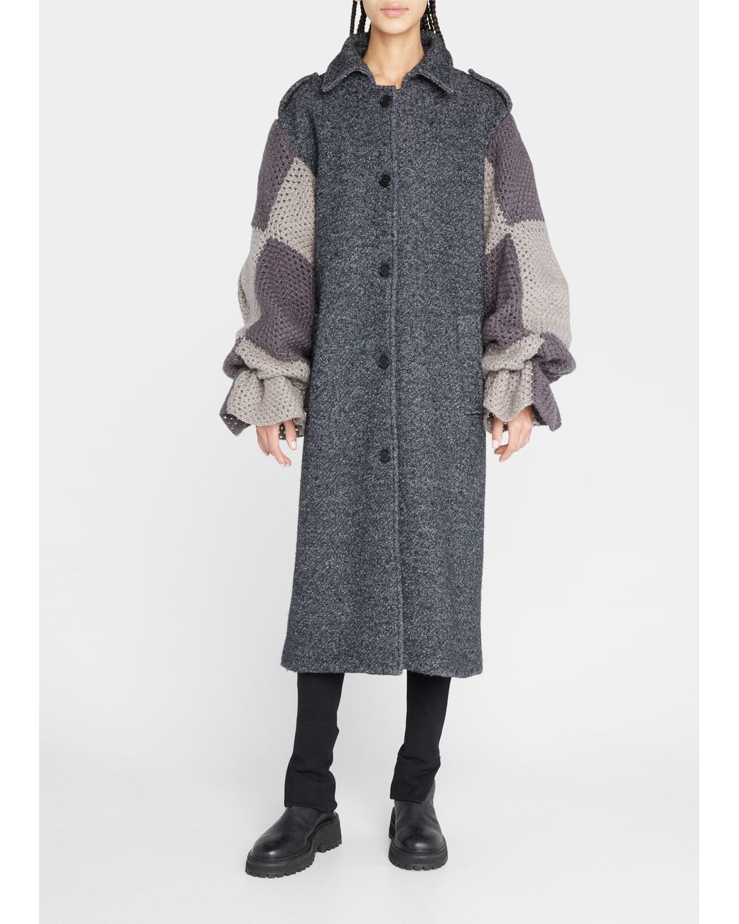 tu lize Grey coat with crochet sleeves - bpconstructores.com