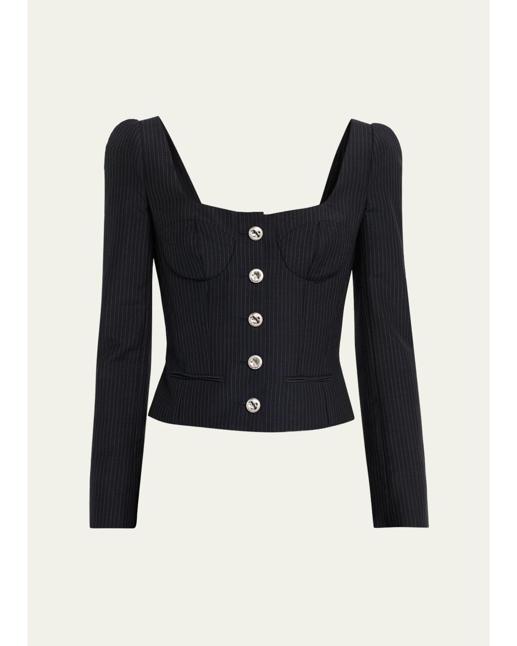 McQueen Blue Square-Neck Pinstripe Bustier Jacket